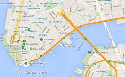 map of downtown and brooklyn bridge