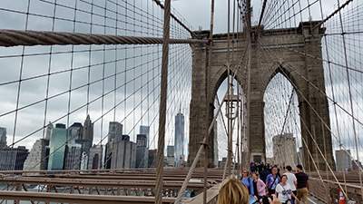 The Gothic towers of the Brooklyn Bridge