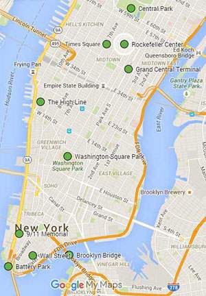 Map of Top 10 Places to Visit in NYC