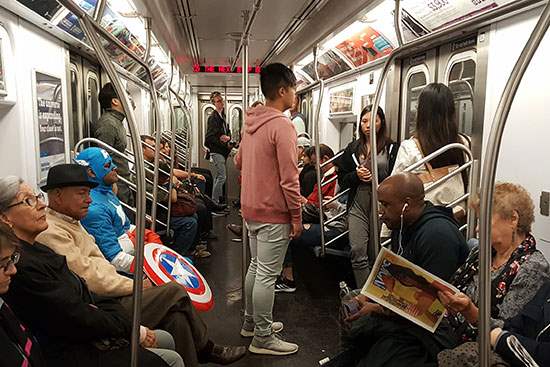 Captain America rides the subway