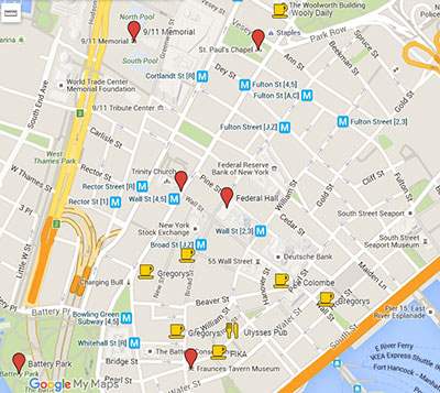 Best coffee spots in FiDi on map