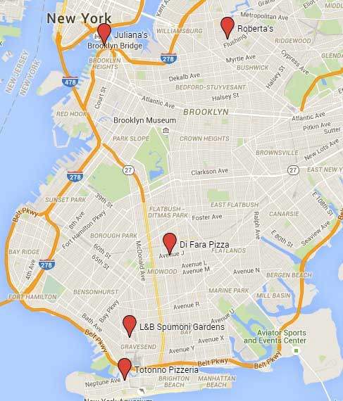 5 great pizzerias in Brooklyn on a map